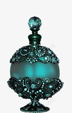 香水瓶摆件墨绿色玻璃水晶饰品高清图片
