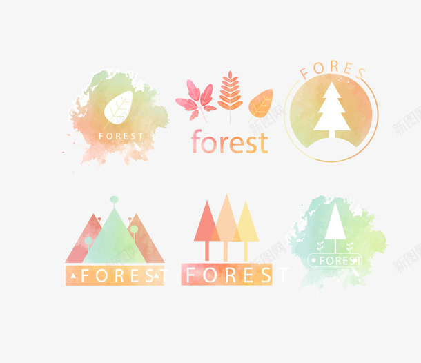 手绘彩色树木图标矢量图ai_新图网 https://ixintu.com LOGO logo logon 图标 彩色 手绘 树木 森林 水彩 矢量图