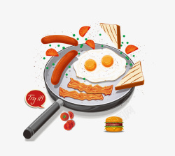 鸡蛋饼卡通平底锅美食插画高清图片