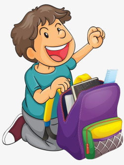 小男孩收拾玩具插画收拾书包的小男孩图高清图片