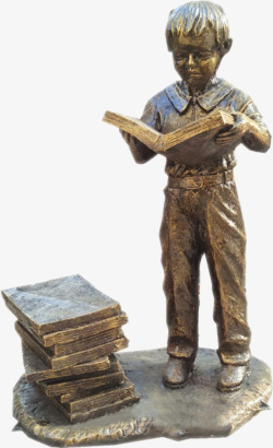 铜质雕塑读书的小铜人雕塑图高清图片