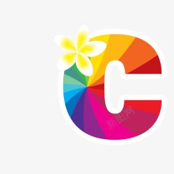 创意字母C形冰块花朵彩色C字母高清图片