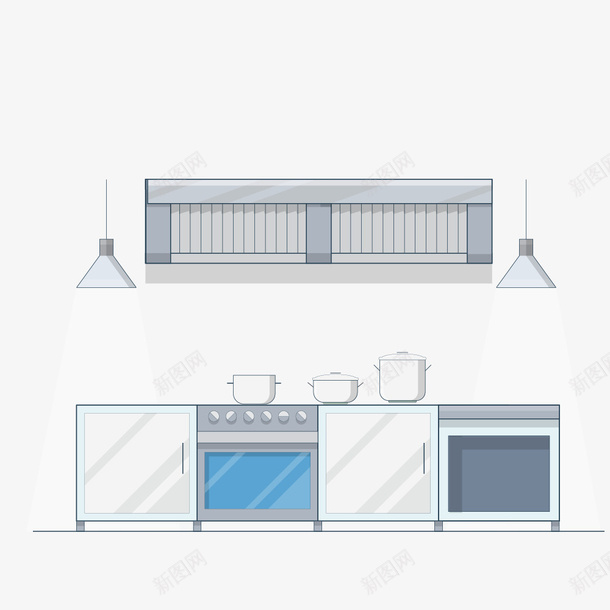 卡通厨房厨具橱柜png免抠素材_新图网 https://ixintu.com 创意橱柜 卡通图 厨具 厨房 家居用品 橱柜 灰色橱柜 装修 锅具
