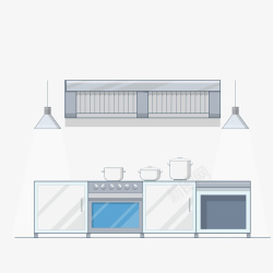 灰色橱柜卡通厨房厨具橱柜高清图片