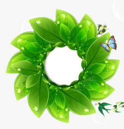 水珠素材春季绿色树叶花环装饰高清图片