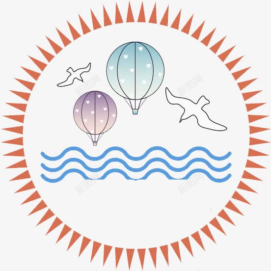 圆形标签png免抠素材_新图网 https://ixintu.com 卡通 圆形 手绘 标签 氢气球 水彩 波浪线 海鸥 锯齿
