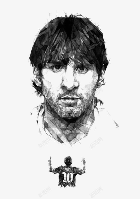 足球队员png免抠素材_新图网 https://ixintu.com 梅西 球星 素描人物 足球先生 运动员 黑白人物画