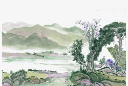 中国传统文化品茶图中国风山水画背景高清图片