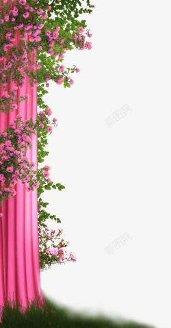 粉色花朵藤蔓墙壁婚礼素材