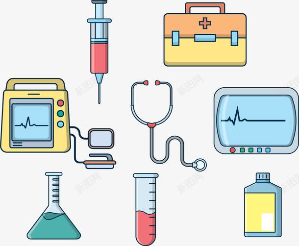 医疗信息设备图png免抠素材_新图网 https://ixintu.com 医学 医学设备 医疗行业 听诊器 心电图 矢量素材 针管