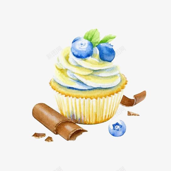 手绘纸杯蛋糕png免抠素材_新图网 https://ixintu.com 卡通 手绘 水彩 烘焙 甜点 美食 蓝莓 蛋糕