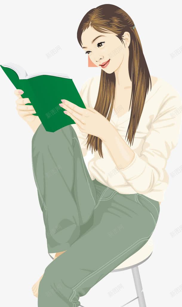 看书的女人png免抠素材_新图网 https://ixintu.com PNG免费素材 坐着看书的女人 坐着读书 大学生读书 绿色的书本 美丽的女人 读书的人
