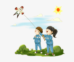 孩子放风筝卡通手绘放风筝的孩子高清图片