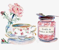 复古茶杯装饰画手绘下午茶高清图片