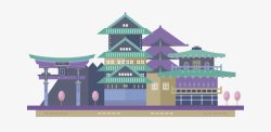 创意岳阳楼紫绿色古镇建筑楼高清图片