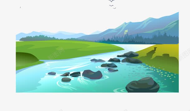 卡通手绘高山流水靓丽景色矢量图图标eps_新图网 https://ixintu.com 卡通手绘 图案图标 山川河流 靓丽景色 高山流水 矢量图