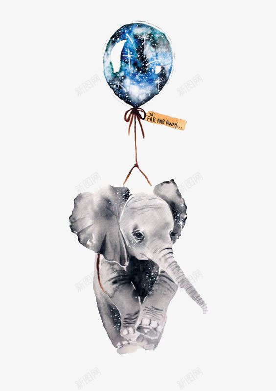 水彩动物png免抠素材_新图网 https://ixintu.com 动物 卡通 大象 手绘 插画 文艺 气球 水彩 清新