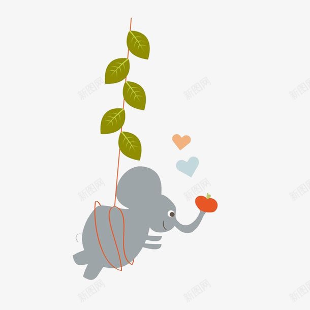被吊起的大象欢快的玩耍png免抠素材_新图网 https://ixintu.com 卡通 可爱 吊起 大象 手绘 树叶 爱心 简约 苹果