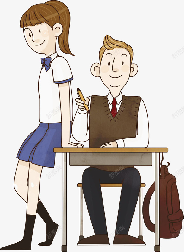 坐在课桌的女孩png免抠素材_新图网 https://ixintu.com 书包 可爱 女孩 学生 插图 漂亮的 男孩 课桌