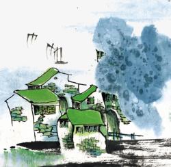 农村的老房子山水江南水墨画高清图片