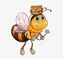 扁平化蜂蜜罐子卡通可爱小蜜蜂高清图片
