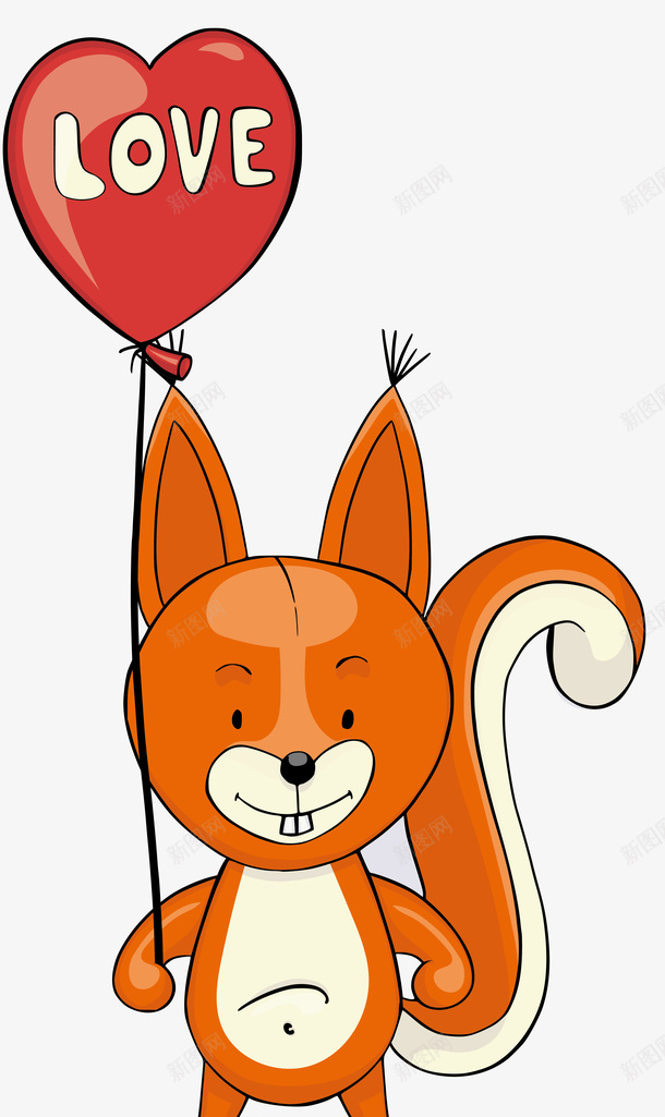 拿着气球的卡通小松鼠png免抠素材_新图网 https://ixintu.com 动物 卡通 可爱的 字母 小松鼠 尾巴 爱心气球