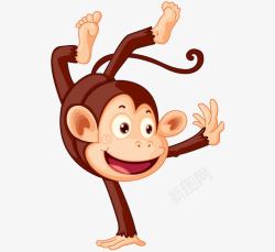 可爱香蕉猴子卡通手绘可爱玩耍猴子高清图片