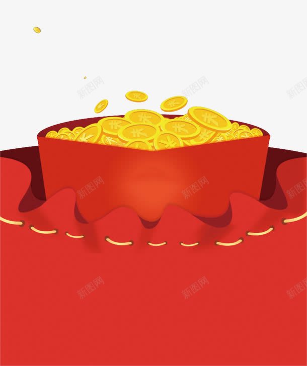 红包金币png免抠素材_新图网 https://ixintu.com 红包 红色 金币