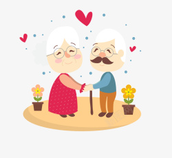 关爱老人主题卡通老年人情侣素材