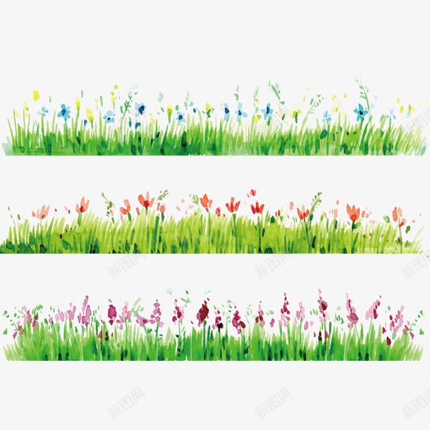 水彩草边界与盛开的花朵png免抠素材_新图网 https://ixintu.com 手绘 水彩 自然 花朵 草丛 风景
