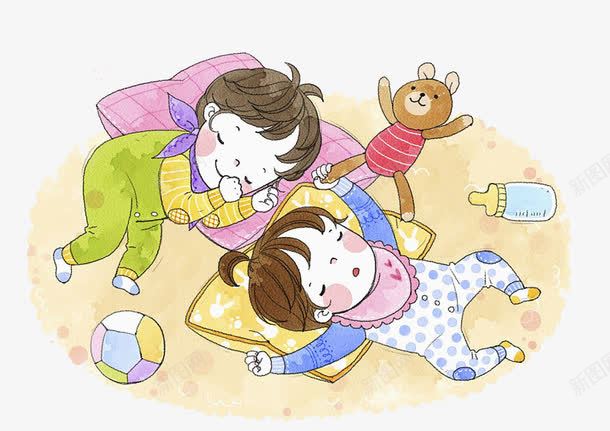 睡觉的两个小孩png免抠素材_新图网 https://ixintu.com 卡通手绘 婴儿 宝宝 小孩 熟睡 熟睡的婴儿 睡眠 睡觉 进入梦乡