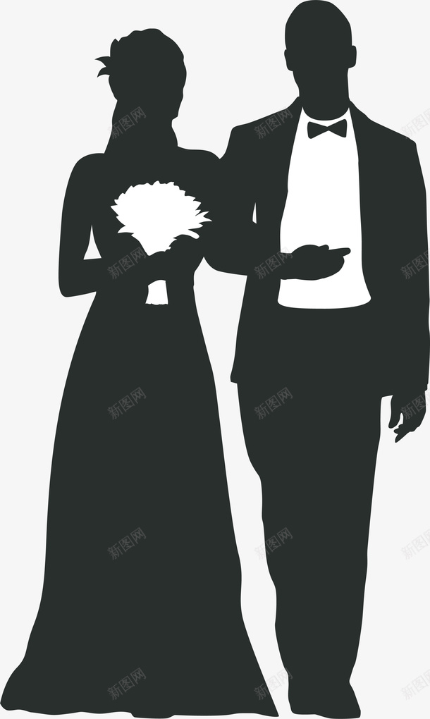 黑色扁平婚礼新人png免抠素材_新图网 https://ixintu.com LOVE couple 婚礼新人 新人剪影 浪漫 爱情 结婚 西式婚礼