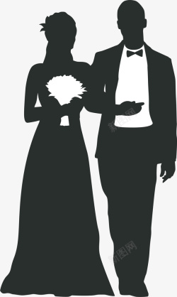 结婚剪影黑色扁平婚礼新人高清图片