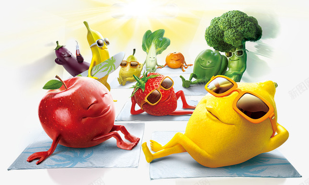 创意水果元素psd免抠素材_新图网 https://ixintu.com 创意水果元素 发光 水果卡通人物 蔬菜