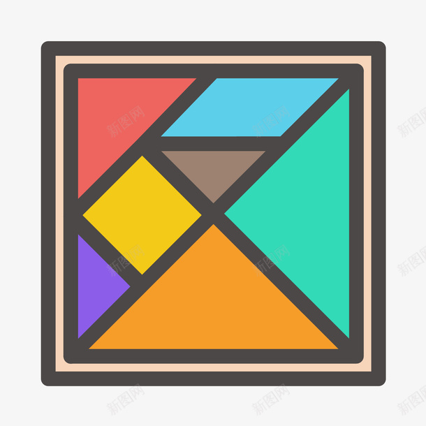 彩色扁平化几何七巧板元素图标png_新图网 https://ixintu.com 三角形 几何 卡通 图标 多边形 彩色 扁平化 智力 游戏