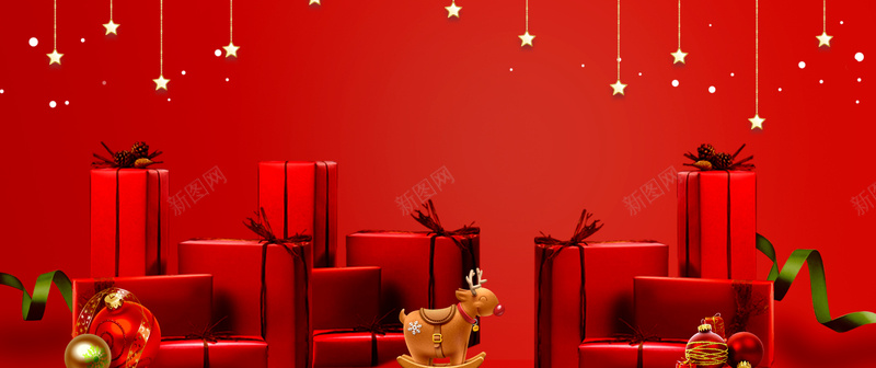 圣诞节礼物盒红色banner背景