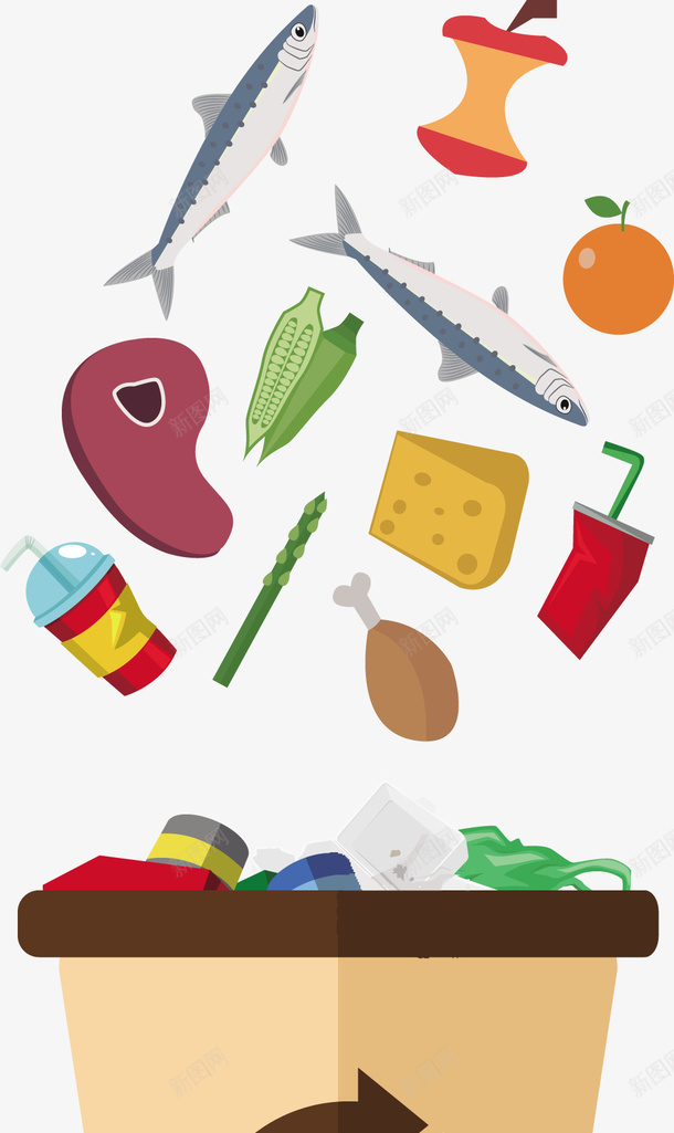 垃圾物品png免抠素材_新图网 https://ixintu.com 垃圾箱 垃圾箱PNG 矢量垃圾箱 食物 食物垃圾