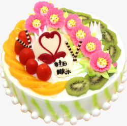 红花朵甜蜜时光水果蛋糕高清图片