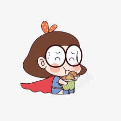 卡通抱着炸鸡桶吃的可爱女超人素素材