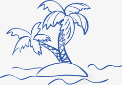素描船图片素描蓝色椰子树高清图片