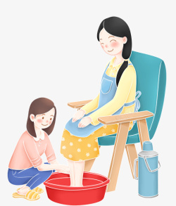 帮孩子穿衣服卡通给妈妈洗脚的孩子与妈妈高清图片