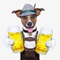 手绘水花拿着啤酒的狗狗高清图片