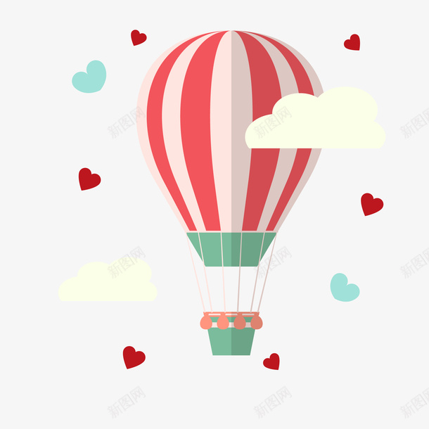 爱心与热气球png免抠素材_新图网 https://ixintu.com 卡通 热气球 爱心 节日气氛