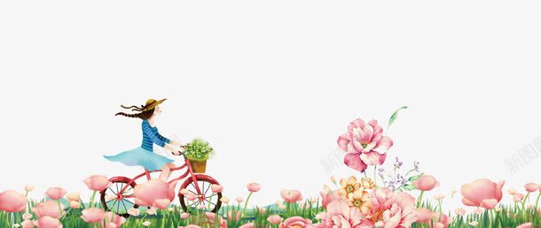 骑着自行车的女孩png免抠素材_新图网 https://ixintu.com 小清新 小清新玫瑰装饰图 玫瑰花 花卉边框 马路的玫瑰花 骑着自行车的女孩