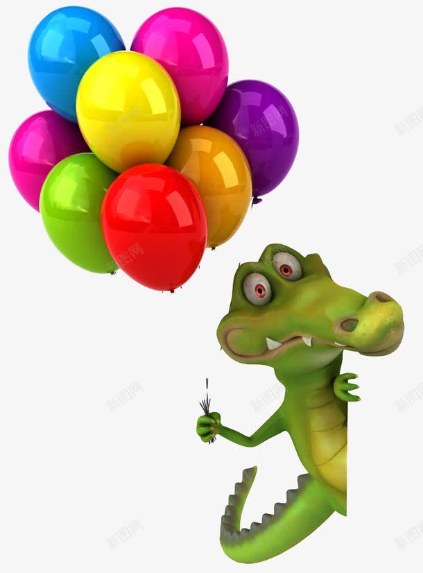 拿着彩色气球的鳄鱼png免抠素材_新图网 https://ixintu.com 免抠 免抠素材 卡通鳄鱼 彩色气球 绿色鳄鱼
