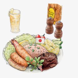 日式午餐手绘画片素材