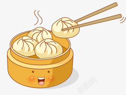 黄色筷子灰色卡通包子蒸笼食物高清图片