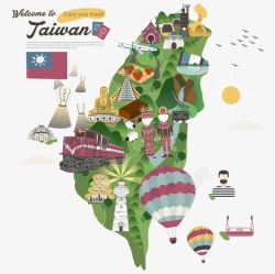 彩色台湾卡通旅游地图素材