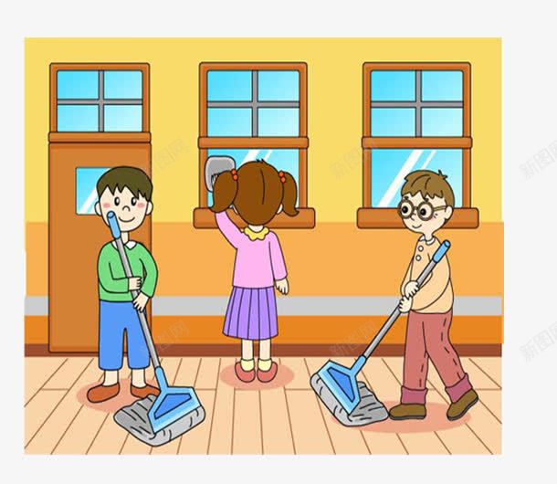 干净的环境png免抠素材_新图网 https://ixintu.com 孩子 尘土飞扬 打扫 教室 窗户