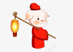 猪年猪宝宝舞狮子2019猪小福打灯笼高清图片